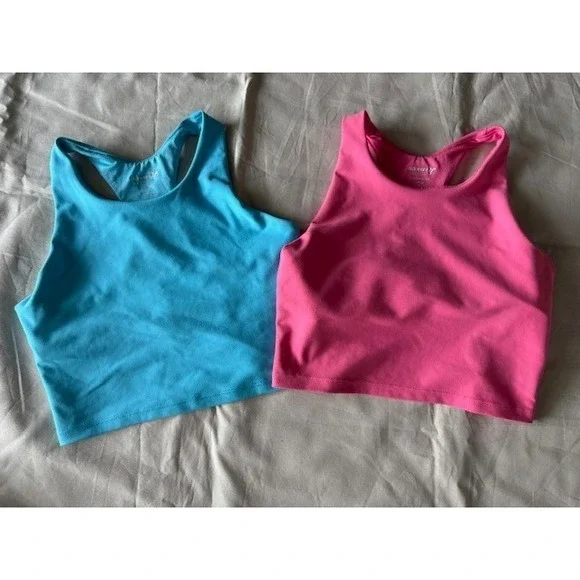 Old Navy Active Bra M(8) Powersoft Girls Crop Top Turquoise/Pink Athletic Sports - Picture 1 of 13